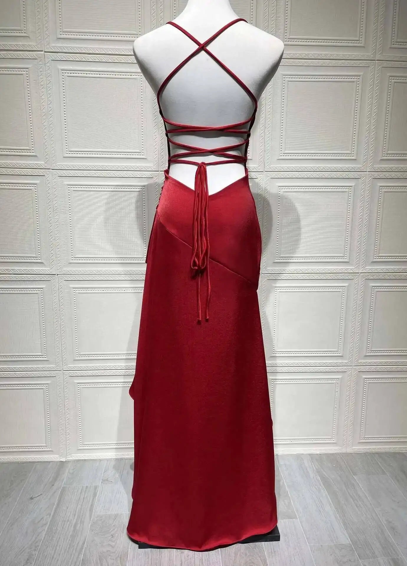 Elegant Satin Ruffle Maxi Dress – Backless Party Glam - BuzzMart