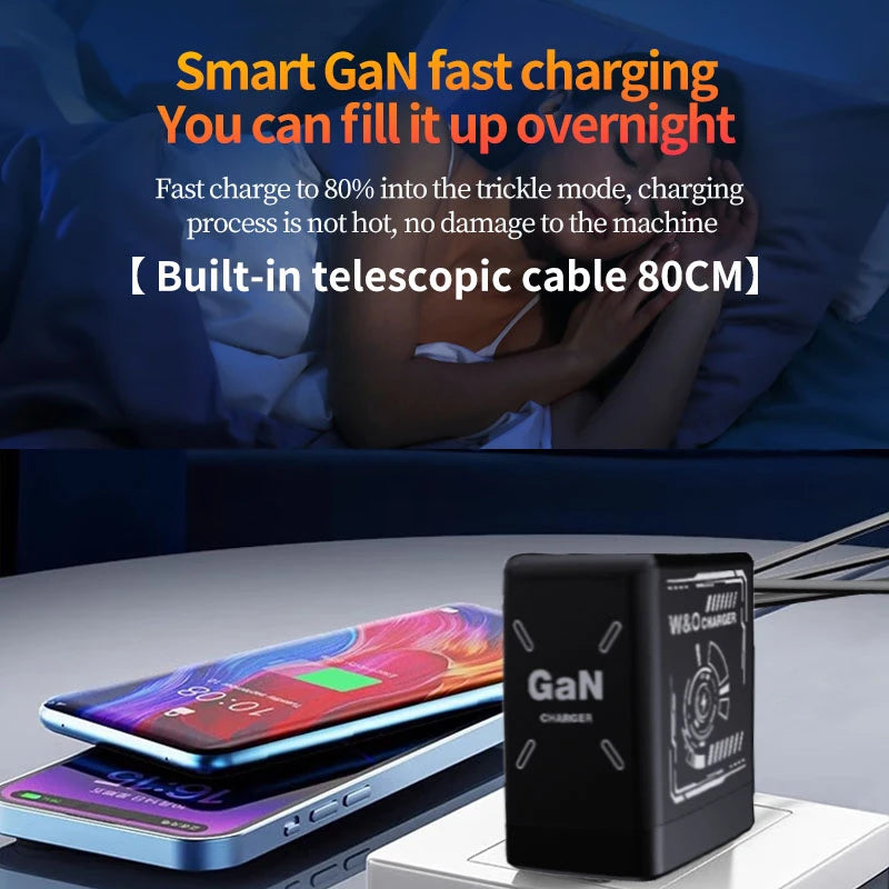 Sleek 120W GaN Charger with Retractable Cables – Fast! - BuzzMart