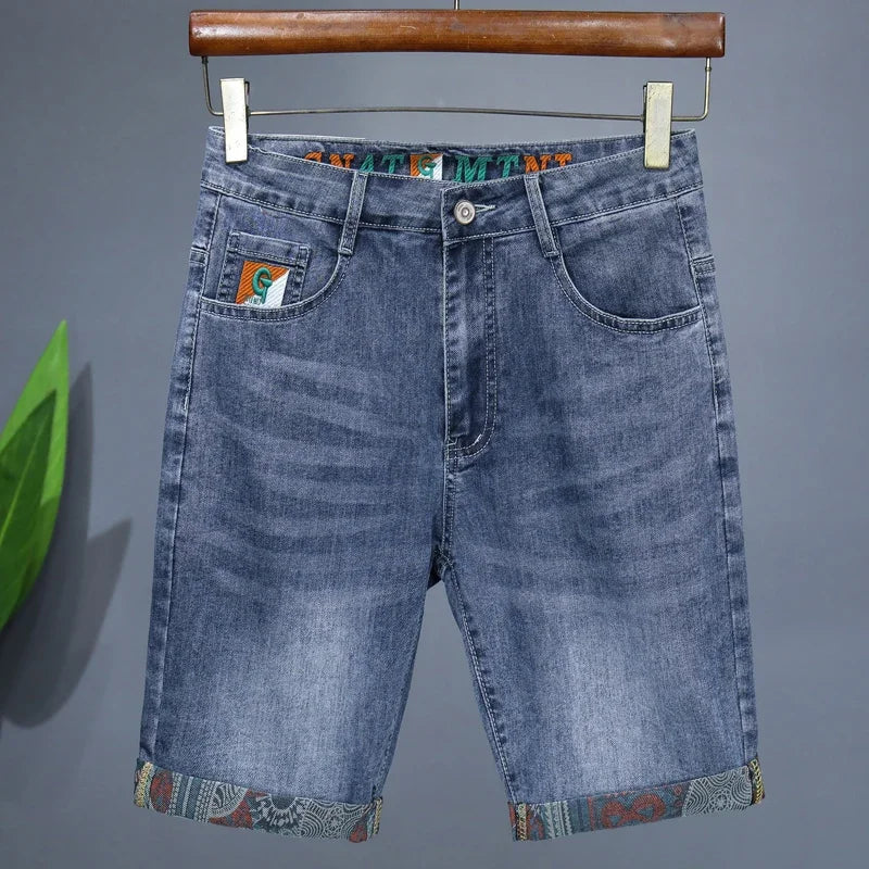 Men’s Embroidered Denim Shorts – Bold Summer Streetwear Look - BuzzMart
