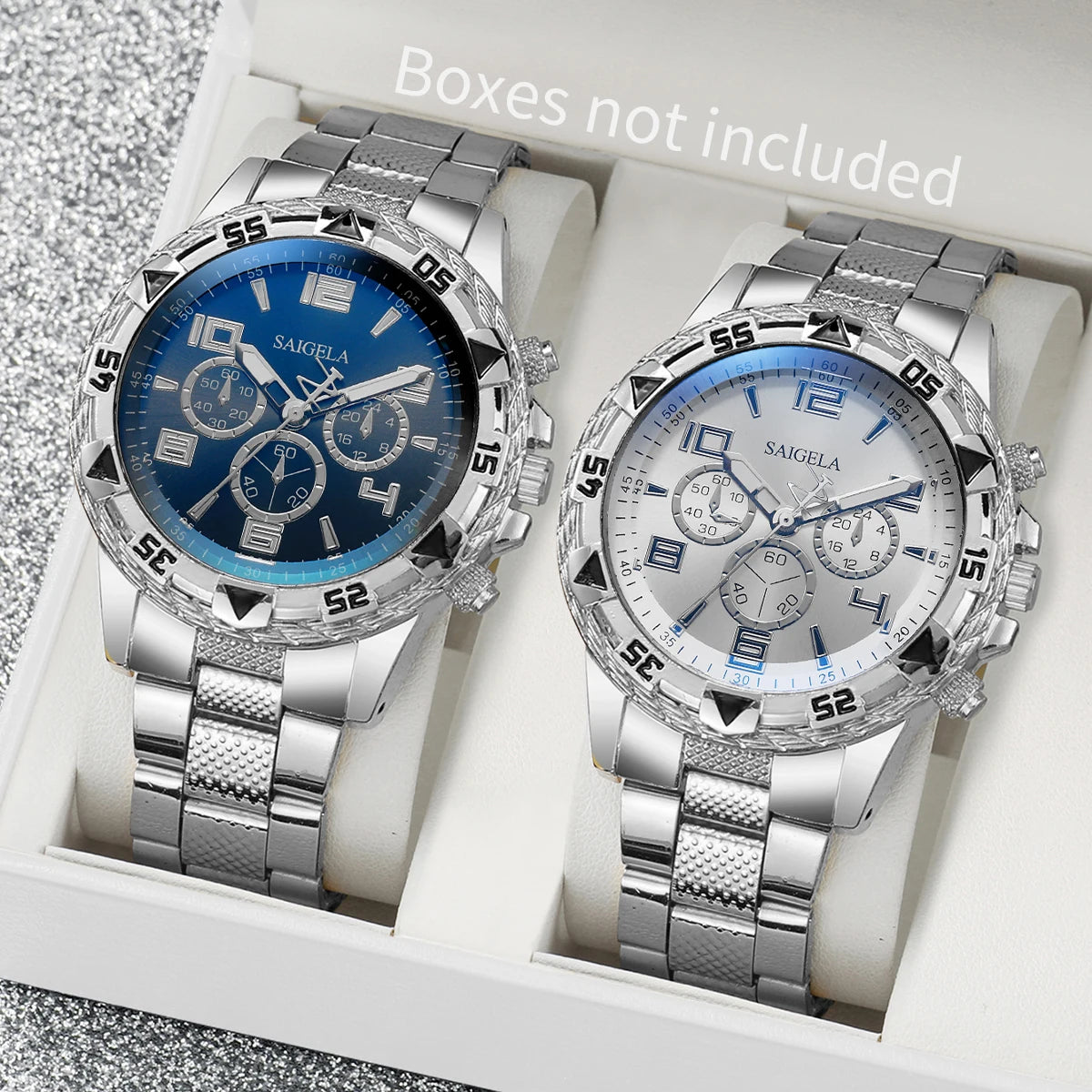 2pcs/set Men Business Watches Fashion Arabic Dial Steel Band Male's Quartz Watch Set (Without Box） - BuzzMart