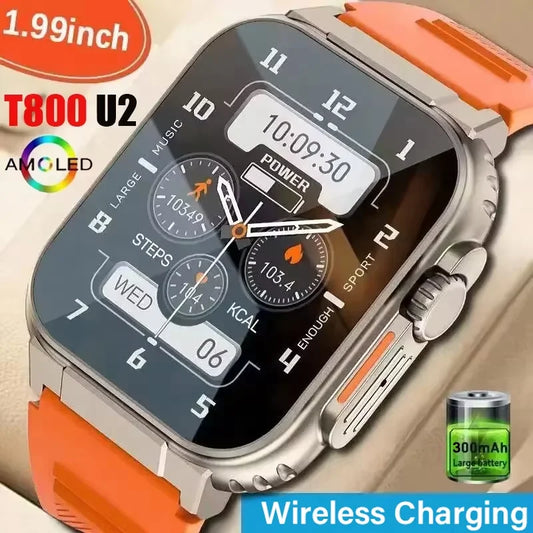 LAXASFIT New Watch T800 U2 Smart Watch 2025 Mens Womens Tracking Bluetooth Talk BT Music Wireless Charging Smart Watch - BuzzMart