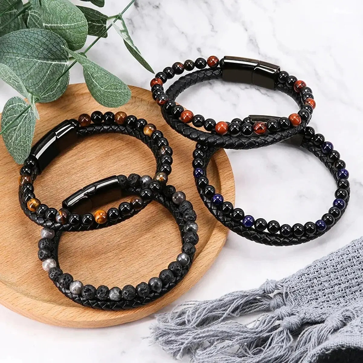 🔥 Tiger Eye & Lava Stone Bracelet – Steel Gift for Him/Her - BuzzMart