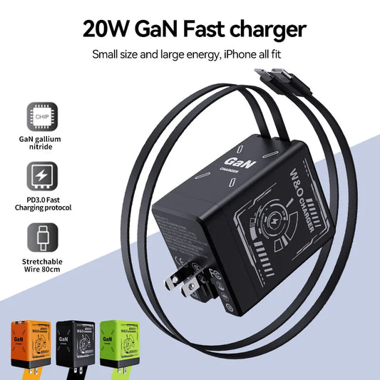 Trendy 20W GaN Fast Charger with Soft Silicone Cables - BuzzMart