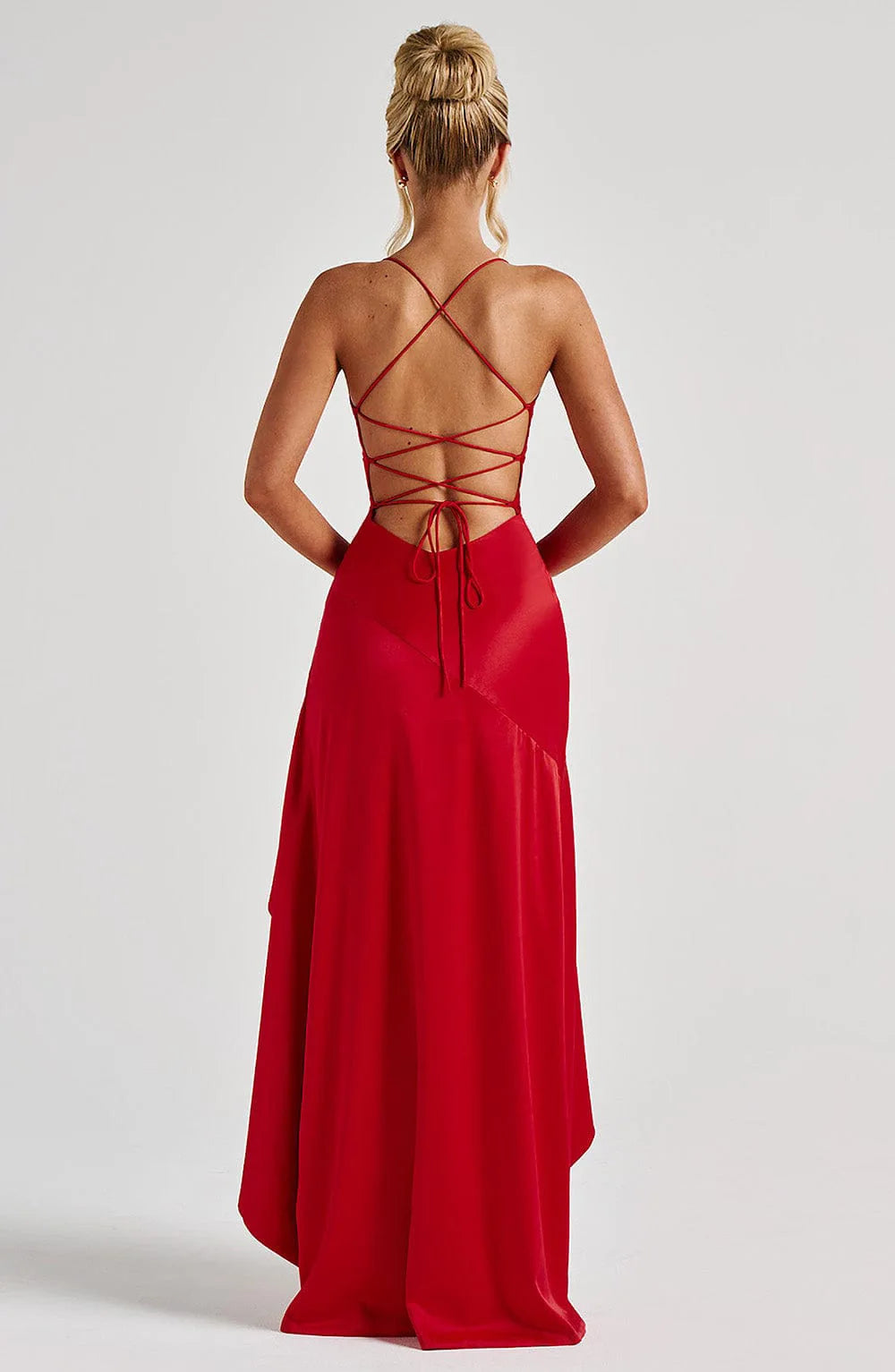Elegant Satin Ruffle Maxi Dress – Backless Party Glam - BuzzMart