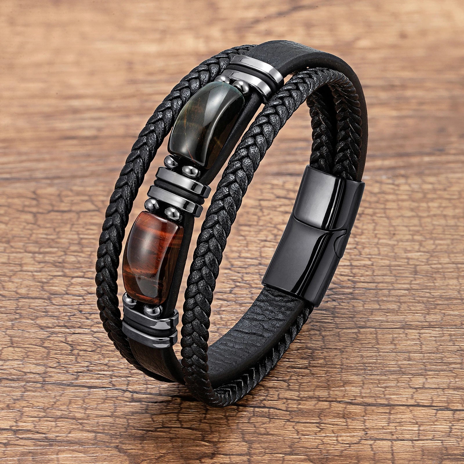 🔥 Bold Tiger Eye Bracelet – Braided Leather Men's Gift - BuzzMart