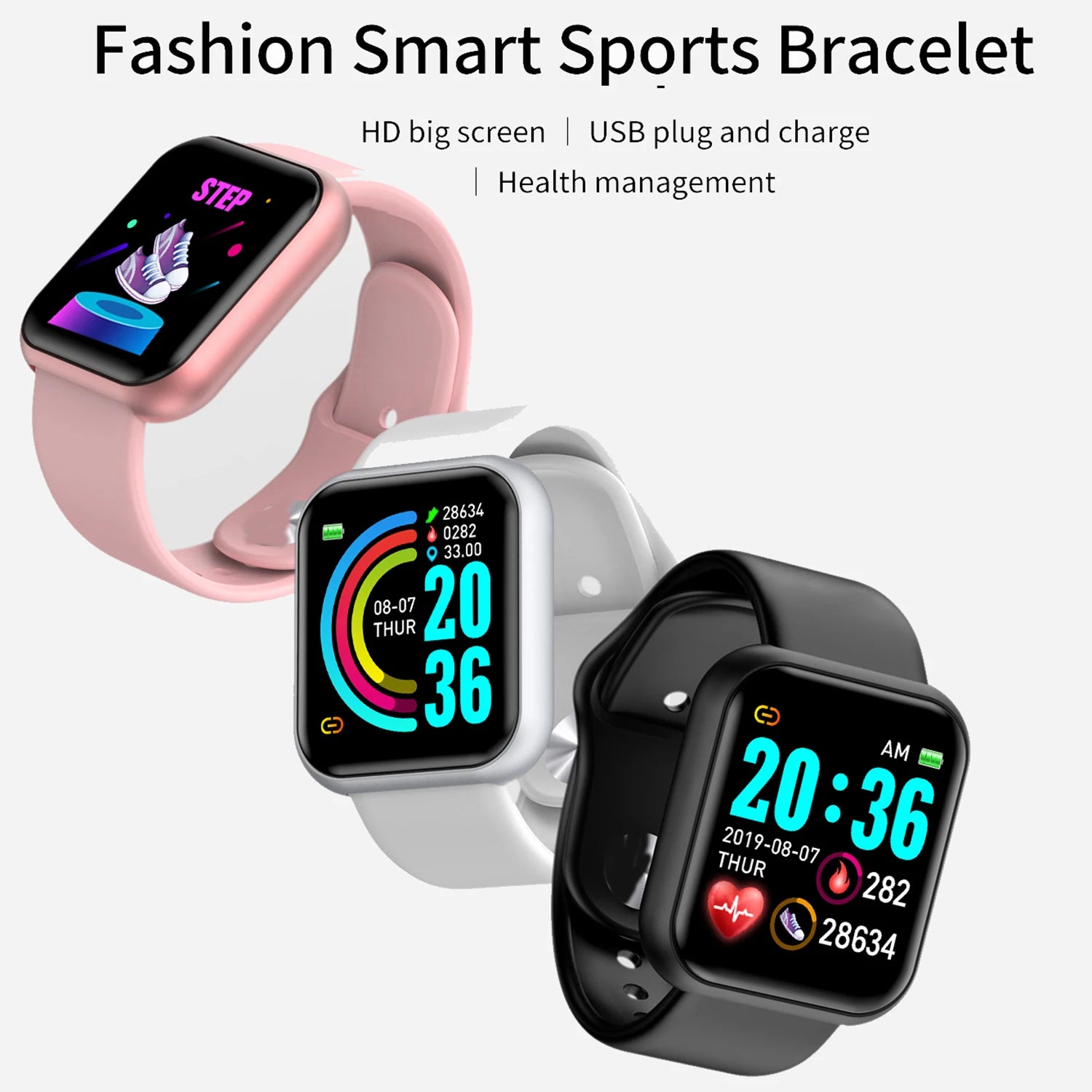 Sports Smartwatch Women Bracelet Men Smart Watch connected Music Control Player Fitness Step Sleep Monitor Y68 D20 Alarm Clock - BuzzMart
