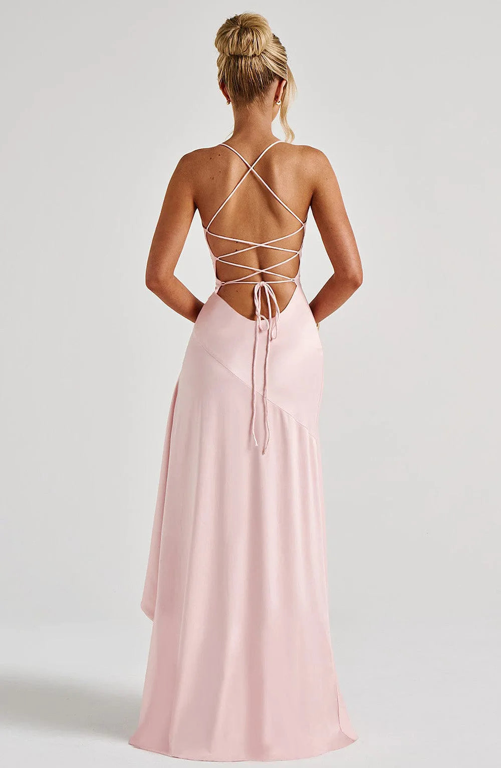 Elegant Satin Ruffle Maxi Dress – Backless Party Glam - BuzzMart
