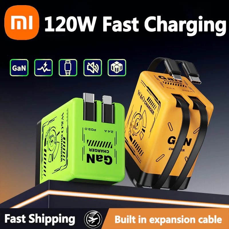 Sleek 120W GaN Charger with Retractable Cables – Fast! - BuzzMart