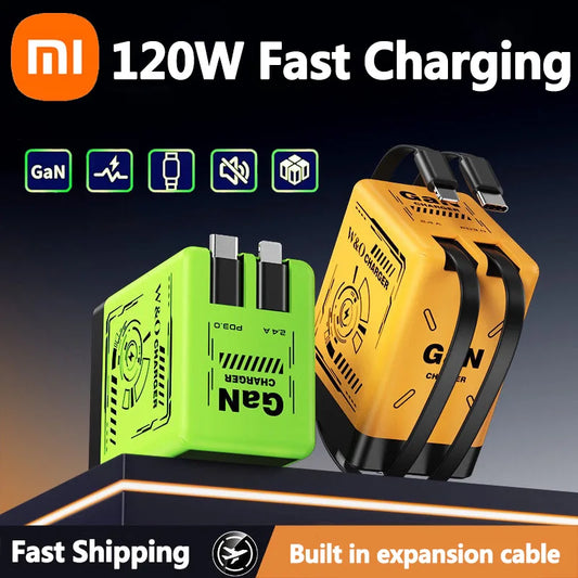 Sleek 120W GaN Charger with Retractable Cables – Fast! - BuzzMart