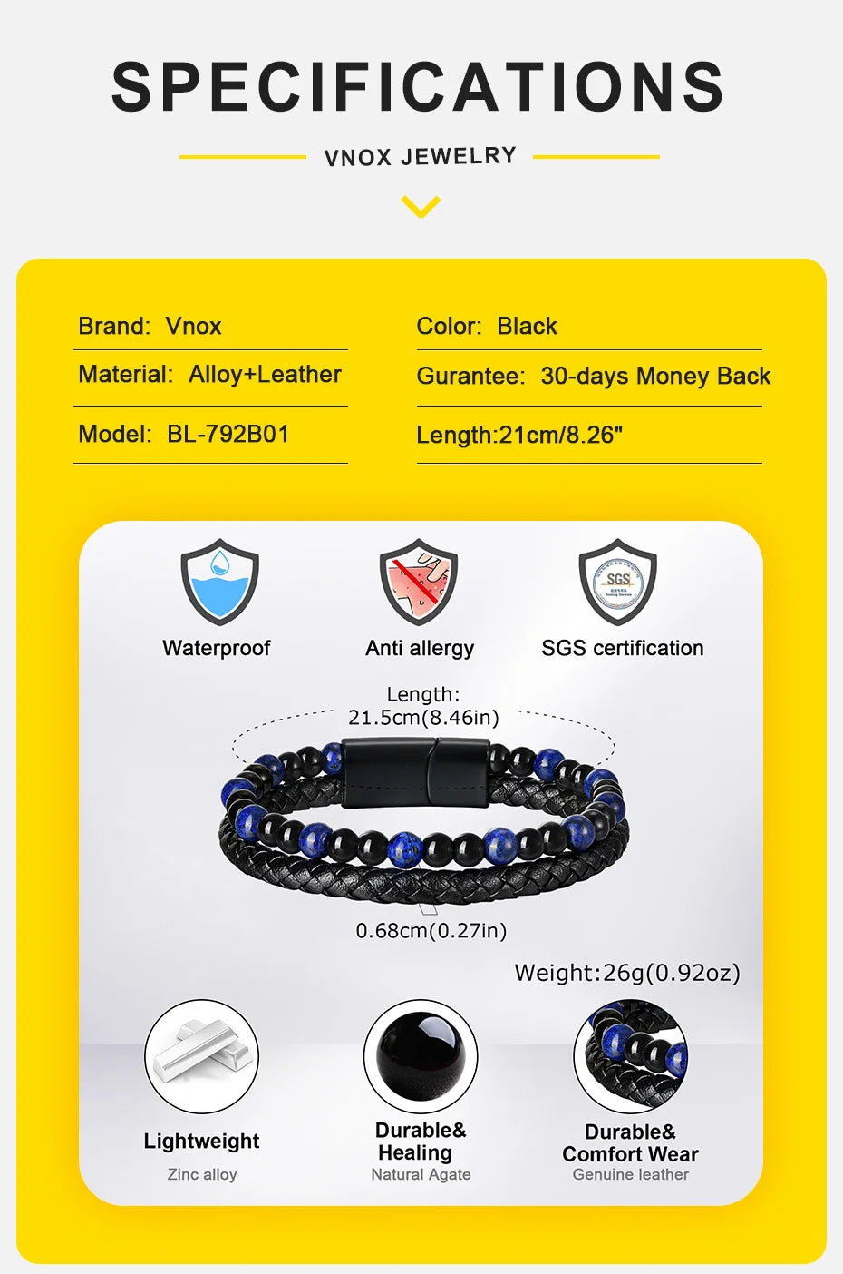 🎁 Bold Tiger Eye Bracelet – Leather Gift for Dad or Him - BuzzMart