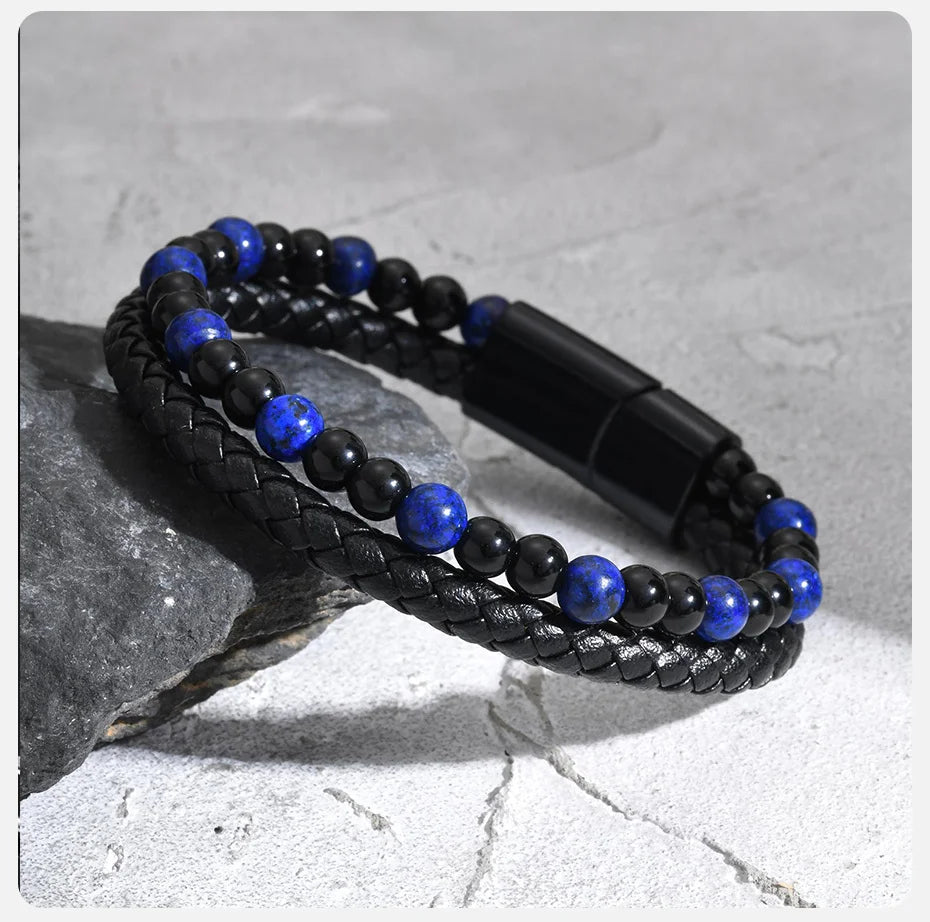 🎁 Bold Tiger Eye Bracelet – Leather Gift for Dad or Him - BuzzMart