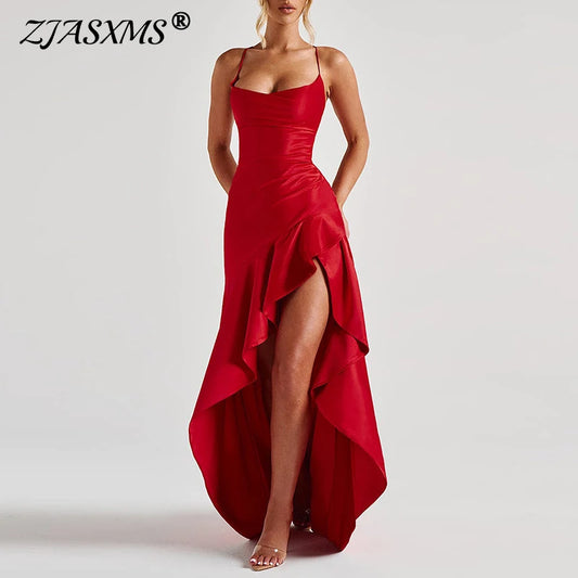 Elegant Ruffle Lace-Up Maxi Dress – Sexy Backless Glam - BuzzMart