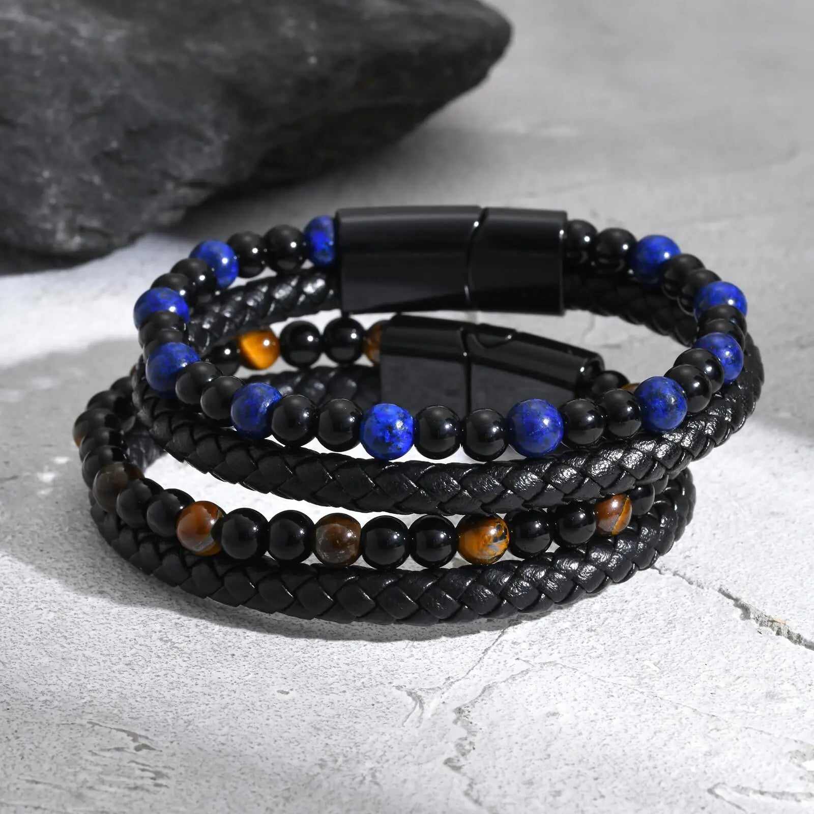 🎁 Bold Tiger Eye Bracelet – Leather Gift for Dad or Him - BuzzMart