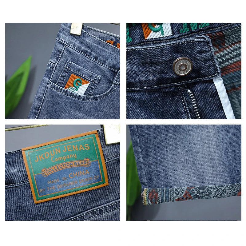 Men’s Embroidered Denim Shorts – Bold Summer Streetwear Look - BuzzMart