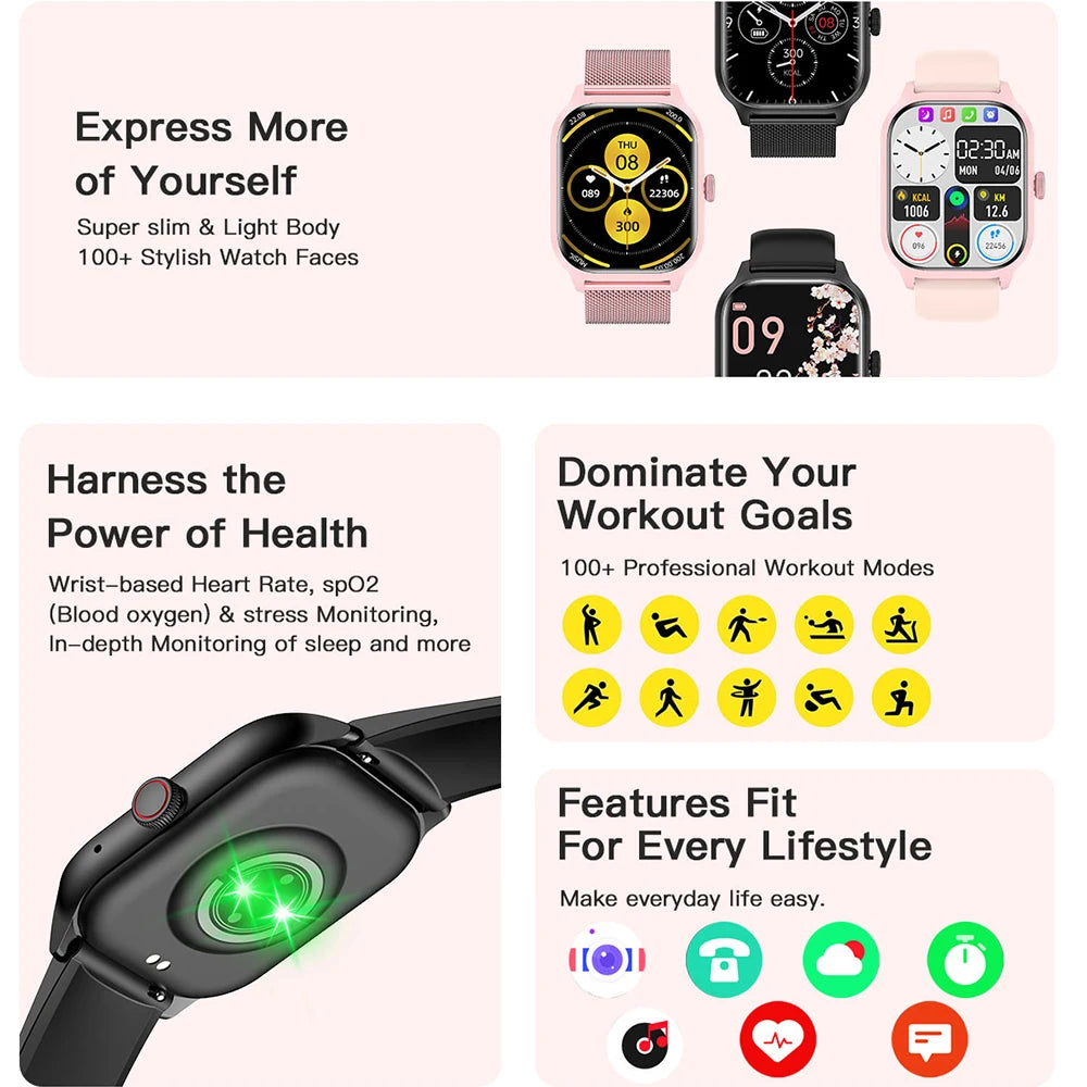 LEMFO LT10 Smart Watch 2024 Android Gift Bluetooth Call Smartwatch 2024 Touch Dial Music Fitness Tracker Sports Watches - BuzzMart