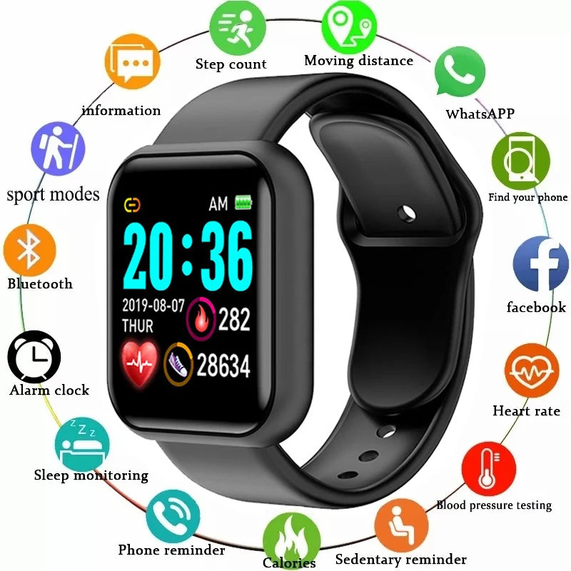 Y68 Smart Watch Men Women Heart Rate Oxygen Blood Pressure Monitoring Multi-Function Sleep Monitoring Smartwatch for Ios Android - BuzzMart