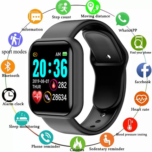 Y68 Smart Watch Men Women Heart Rate Oxygen Blood Pressure Monitoring Multi-Function Sleep Monitoring Smartwatch for Ios Android - BuzzMart
