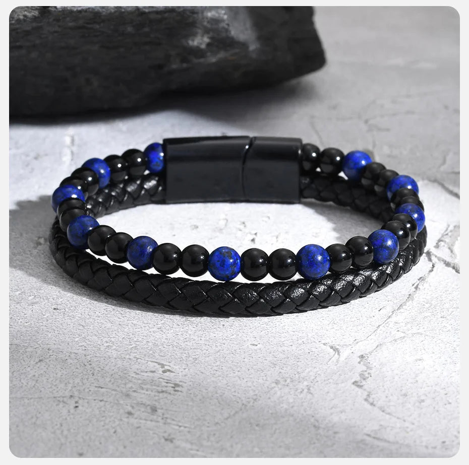 🎁 Bold Tiger Eye Bracelet – Leather Gift for Dad or Him - BuzzMart