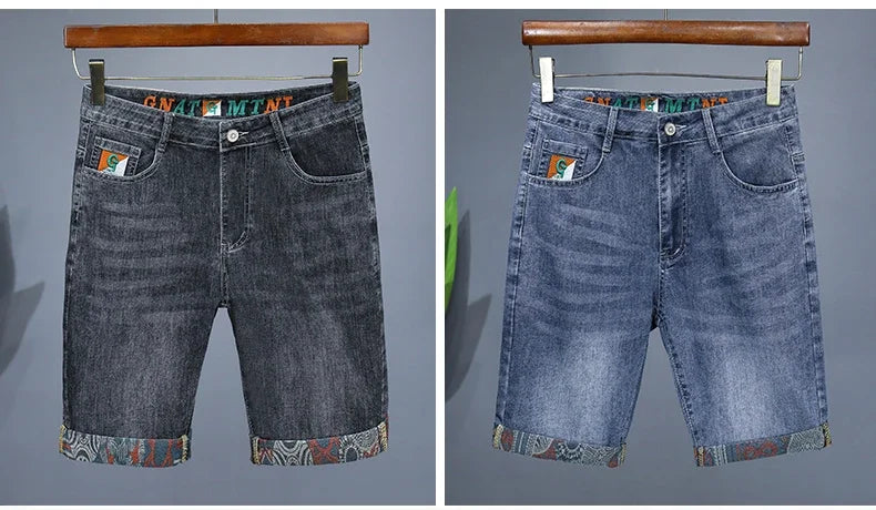 Men’s Embroidered Denim Shorts – Bold Summer Streetwear Look - BuzzMart