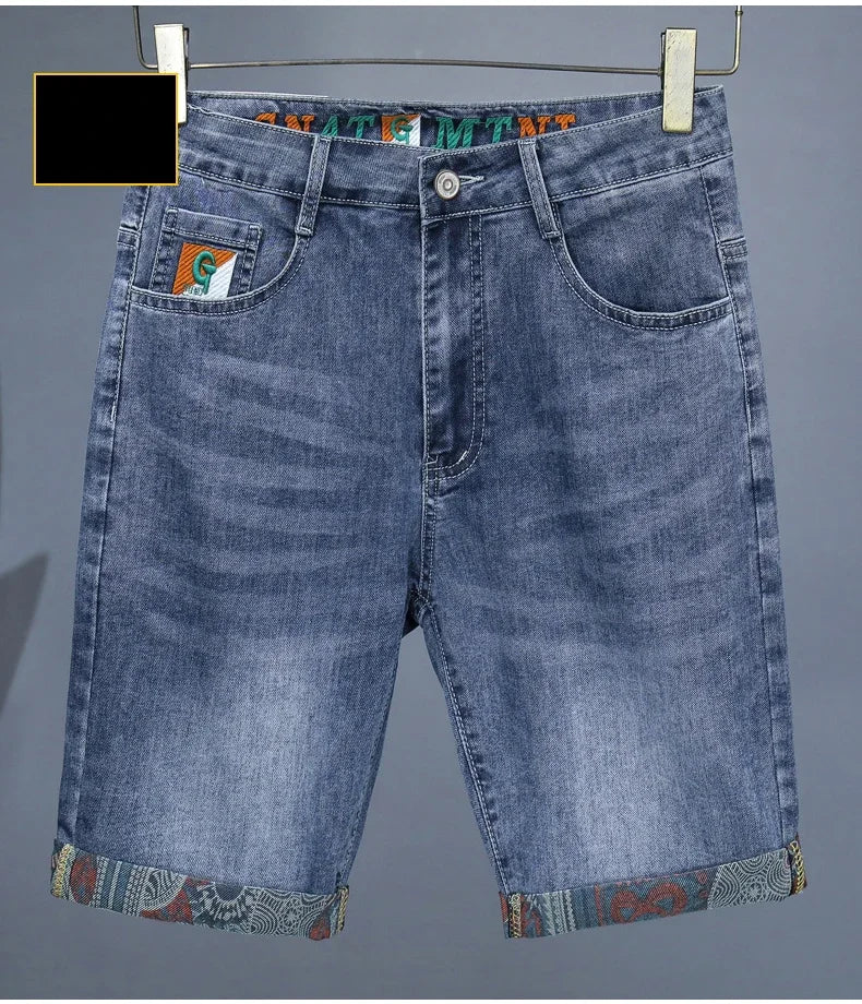 Men’s Embroidered Denim Shorts – Bold Summer Streetwear Look - BuzzMart