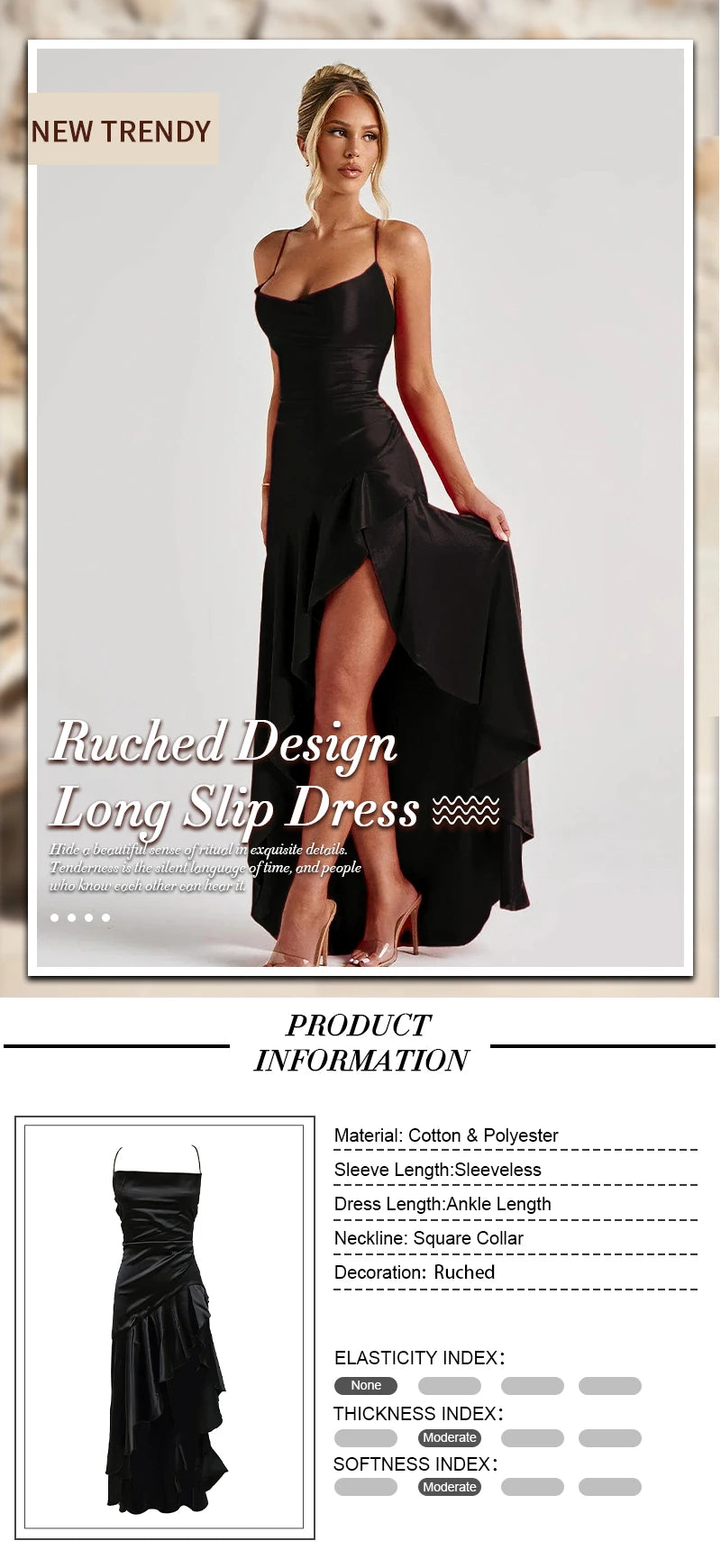Elegant Black Satin Slit Dress – Ruffled Maxi Glam Look - BuzzMart