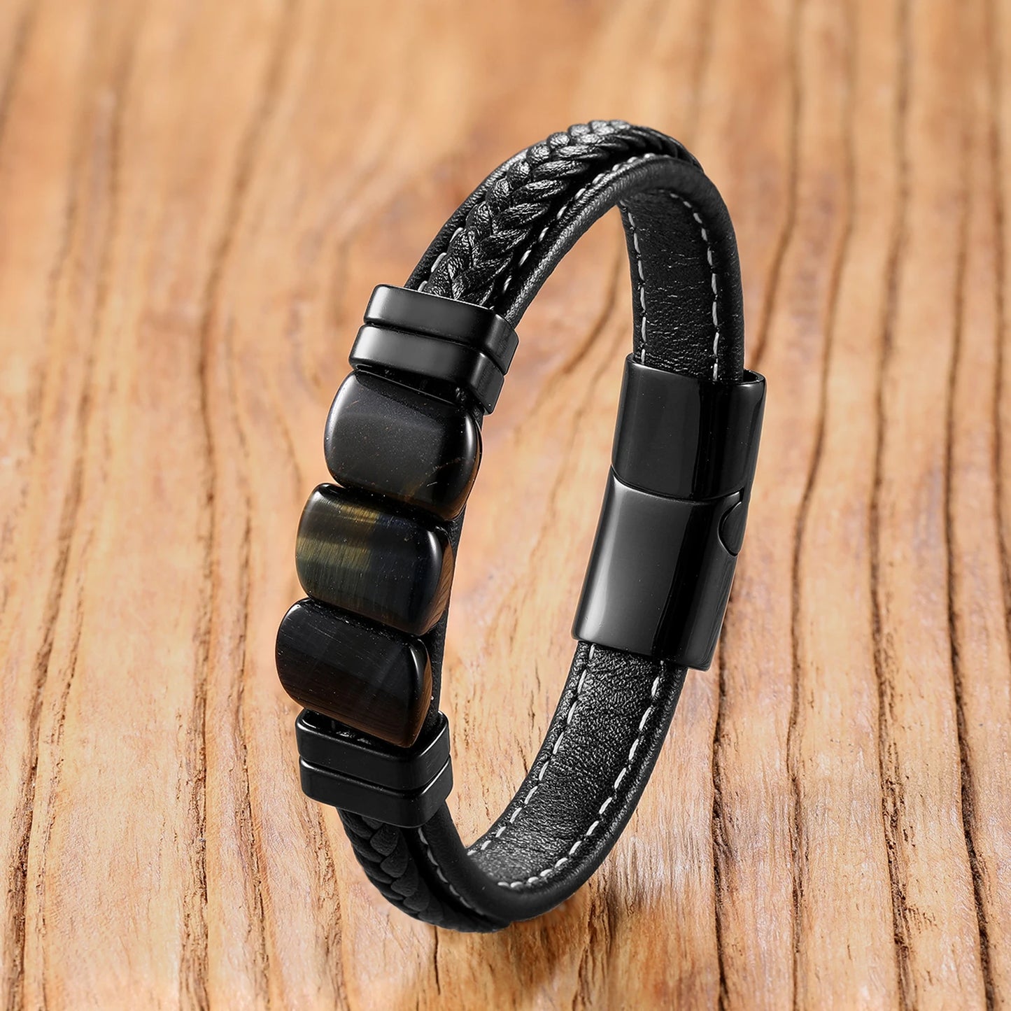 🔮 Tiger Eye Chakra Bracelet – Leather Energy Gift for Him - BuzzMart