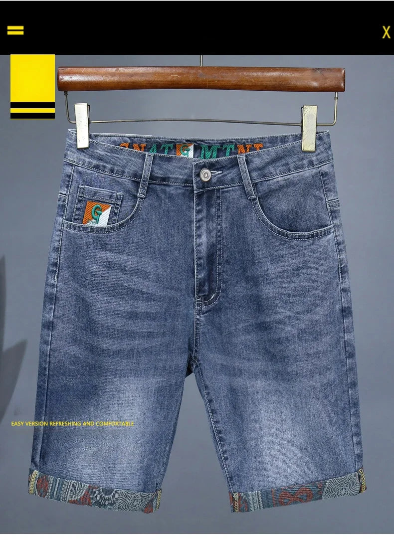 Men’s Embroidered Denim Shorts – Bold Summer Streetwear Look - BuzzMart