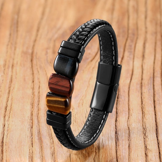 🔮 Tiger Eye Chakra Bracelet – Leather Energy Gift for Him - BuzzMart