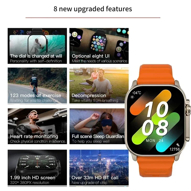 LAXASFIT New Watch T800 U2 Smart Watch 2025 Mens Womens Tracking Bluetooth Talk BT Music Wireless Charging Smart Watch - BuzzMart