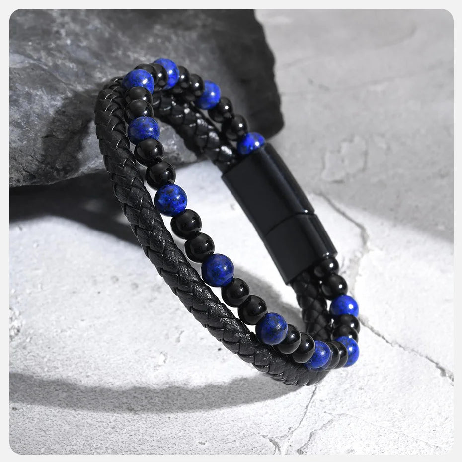 🎁 Bold Tiger Eye Bracelet – Leather Gift for Dad or Him - BuzzMart
