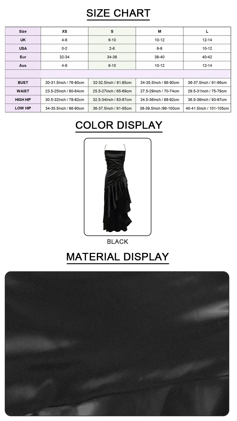 Elegant Black Satin Slit Dress – Ruffled Maxi Glam Look - BuzzMart