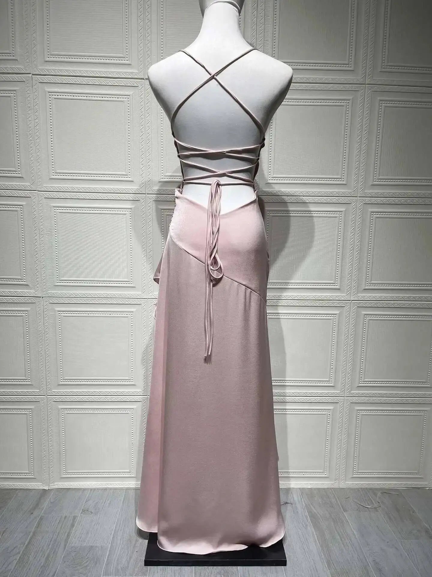Elegant Satin Ruffle Maxi Dress – Backless Party Glam - BuzzMart
