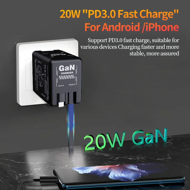Sleek 120W GaN Charger with Retractable Cables – Fast! - BuzzMart