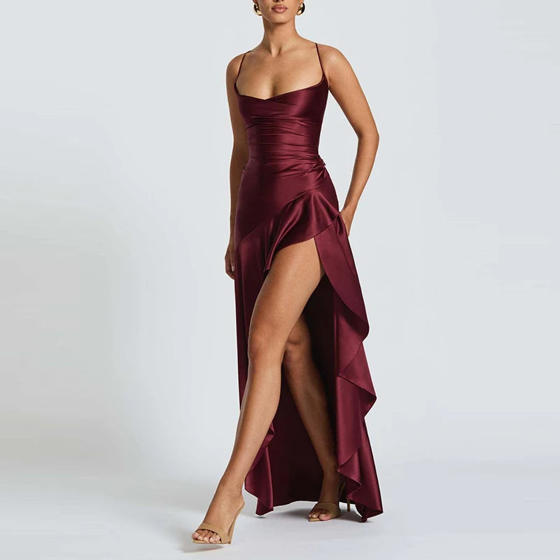 Luxury Satin Prom Gown – Off-Shoulder Elegant Halter Dress - BuzzMart
