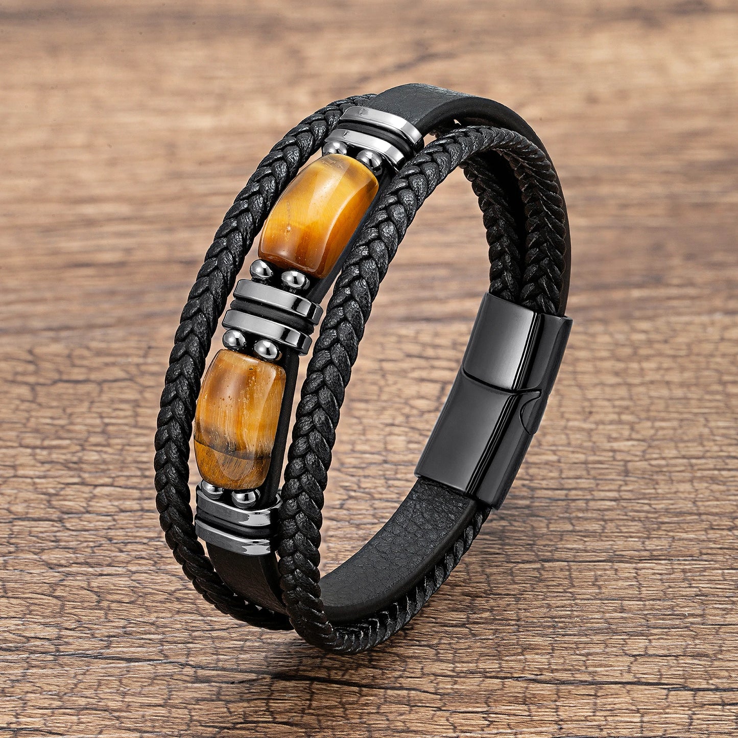 🔥 Bold Tiger Eye Bracelet – Braided Leather Men's Gift - BuzzMart