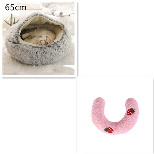 2 In 1 Dog And Cat Bed Pet Winter Bed Round Plush Warm Bed House Soft Long Plush Pets Bed Pet Products - BuzzMart