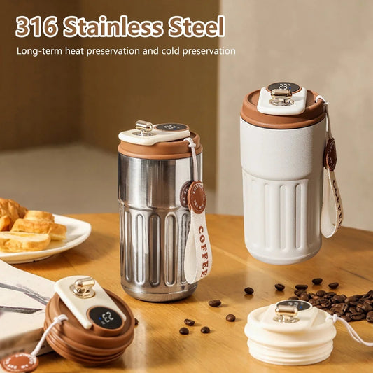 Smart Digital Thermal Bottle Portable Coffee Mug Stainless Steel Water Bottle In-Car Insulated Cup Keep Cold Vacuum Flasks 450ml - BuzzMart