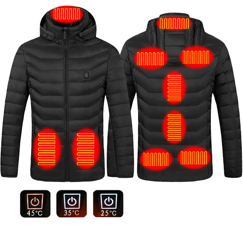 Men Heated Puffer Jacket Electric Heating Coat Insulated Hood Windbreaker 9Heat Zones - BuzzMart