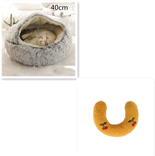 2 In 1 Dog And Cat Bed Pet Winter Bed Round Plush Warm Bed House Soft Long Plush Pets Bed Pet Products - BuzzMart