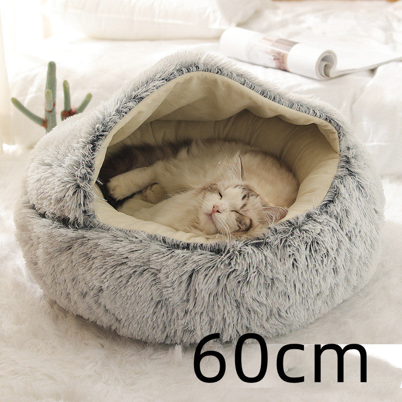 2 In 1 Dog And Cat Bed Pet Winter Bed Round Plush Warm Bed House Soft Long Plush Pets Bed Pet Products - BuzzMart