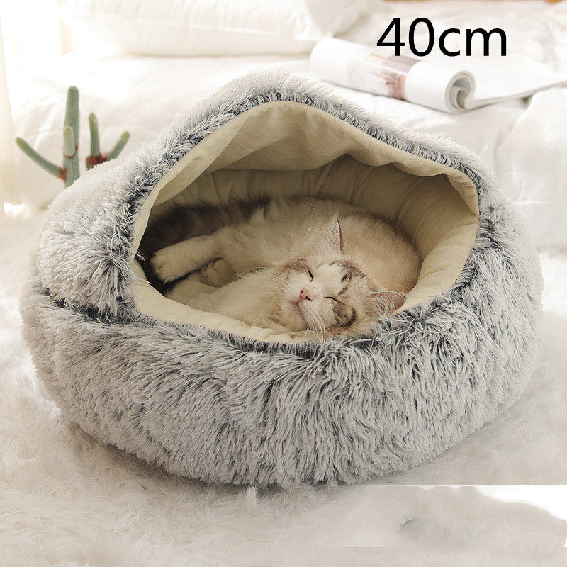2 In 1 Dog And Cat Bed Pet Winter Bed Round Plush Warm Bed House Soft Long Plush Pets Bed Pet Products - BuzzMart