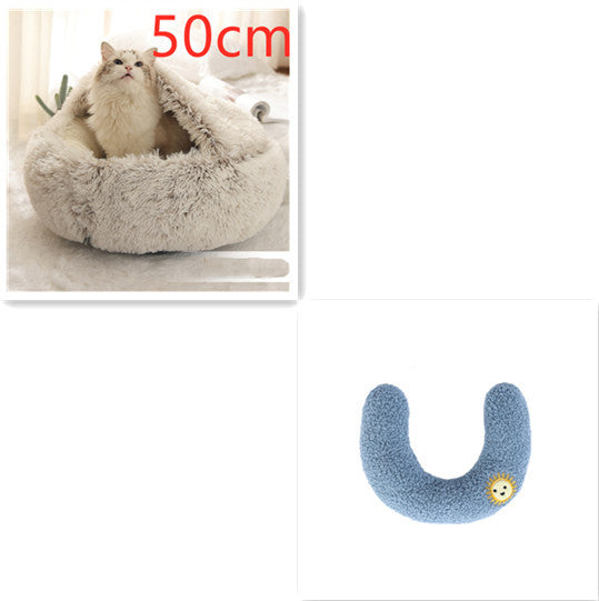 2 In 1 Dog And Cat Bed Pet Winter Bed Round Plush Warm Bed House Soft Long Plush Pets Bed Pet Products - BuzzMart