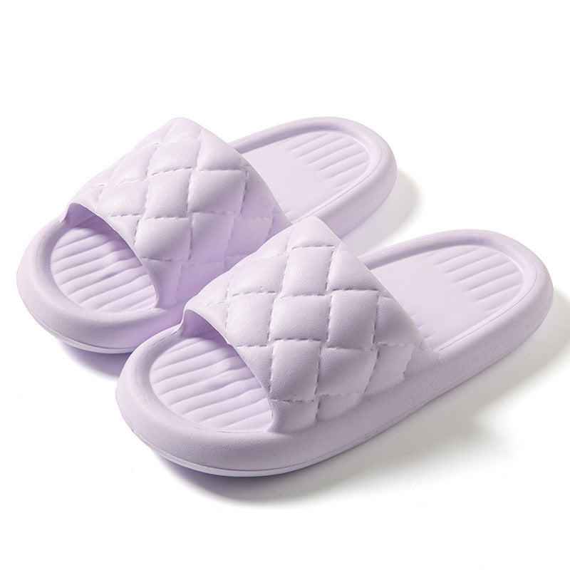 New Rhombus Home Slippers Summer Non-slip Floor Bathroom Slipper Lightweight Simple House Shoes For Women Men - BuzzMart
