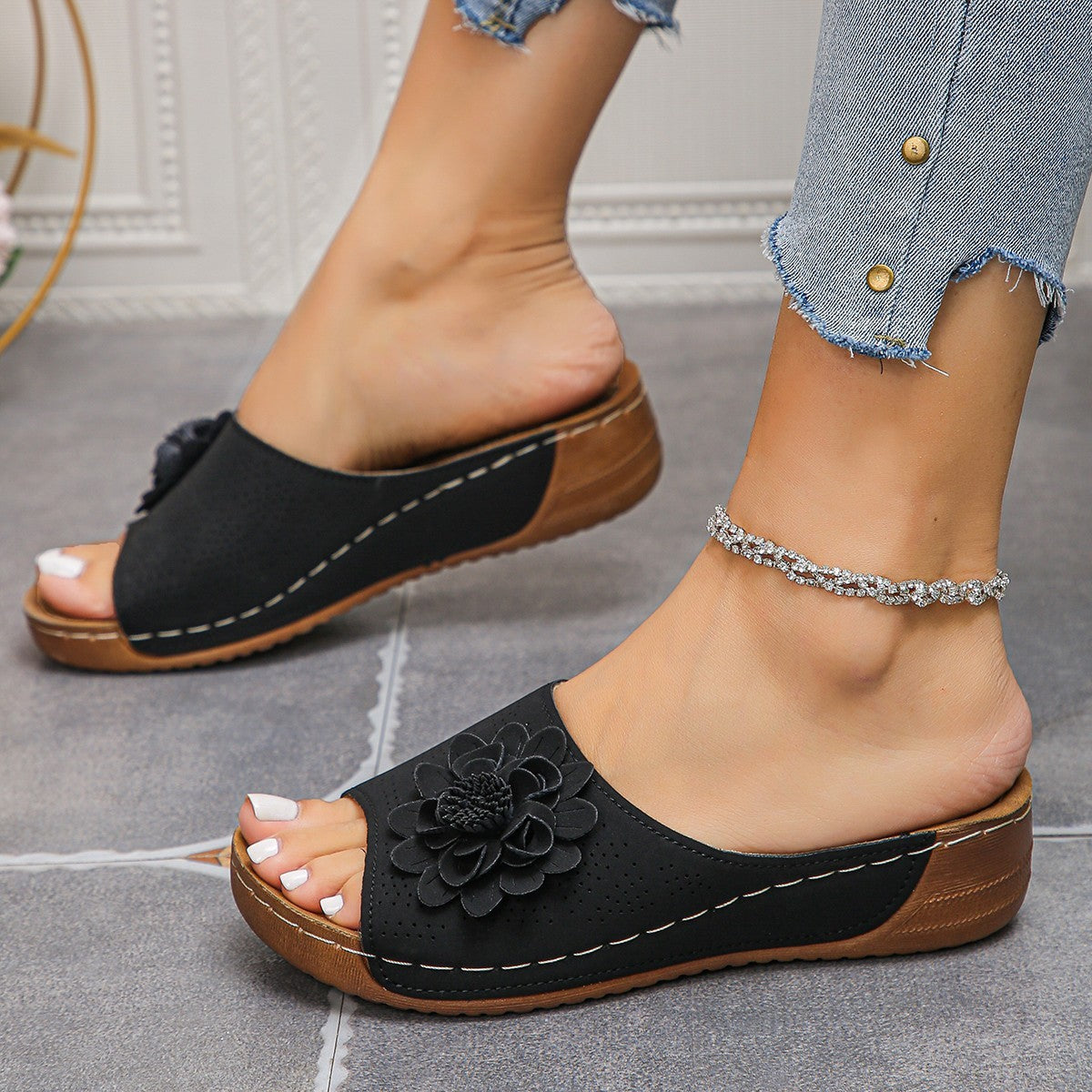 Flower Wedges Sandals Summer Fashion Retro Hollow Sandals Holiday Beach Shoes For Women - BuzzMart