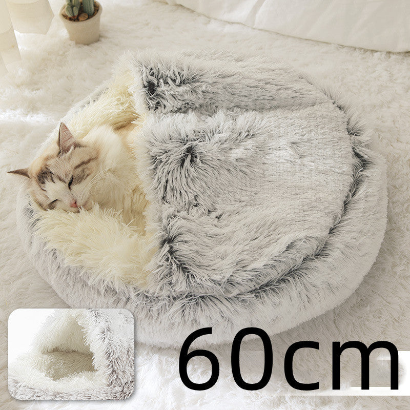 2 In 1 Dog And Cat Bed Pet Winter Bed Round Plush Warm Bed House Soft Long Plush Pets Bed Pet Products - BuzzMart