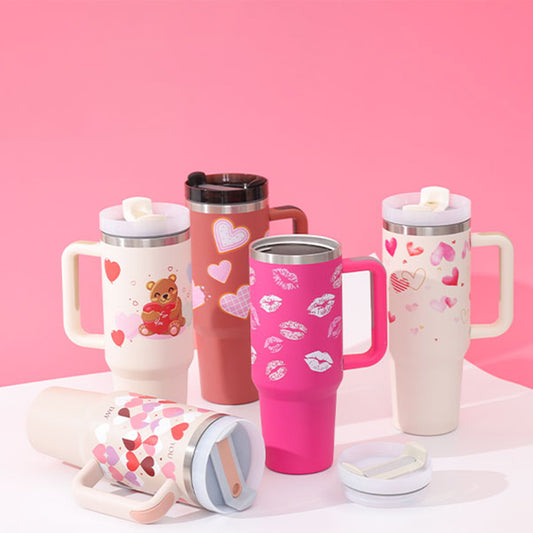 40 Oz Tumbler With Handle Straw Insulated, Stainless Steel Spill Proof Vacuum Coffee Cup Tumbler With Lid Tapered Mug Gifts For Valentine Lover Suitable For Car Gym Office Travel - BuzzMart