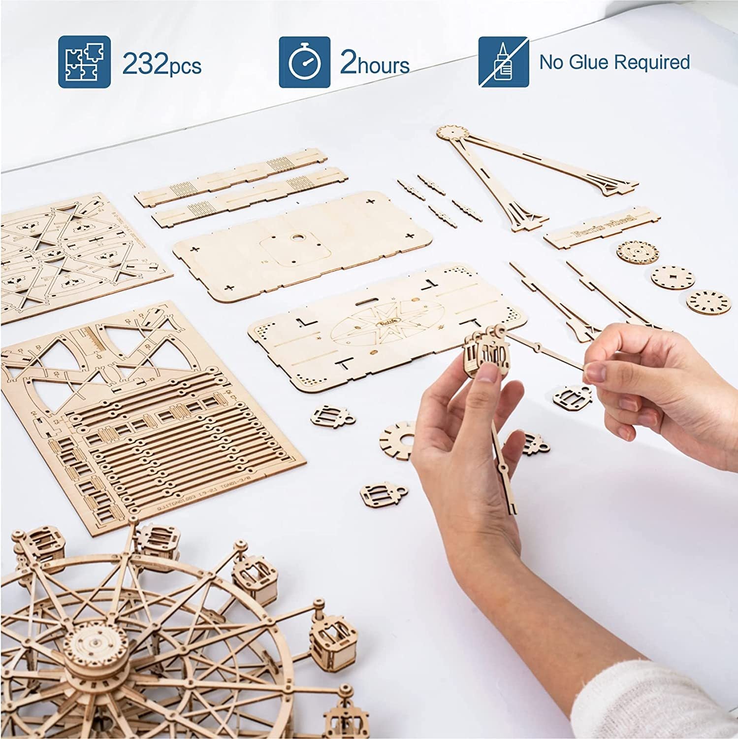 Robotime DIY Wooden Rotatable Ferris Wheel Model With Playing Music Toys For Children Birthday TGN01 - BuzzMart
