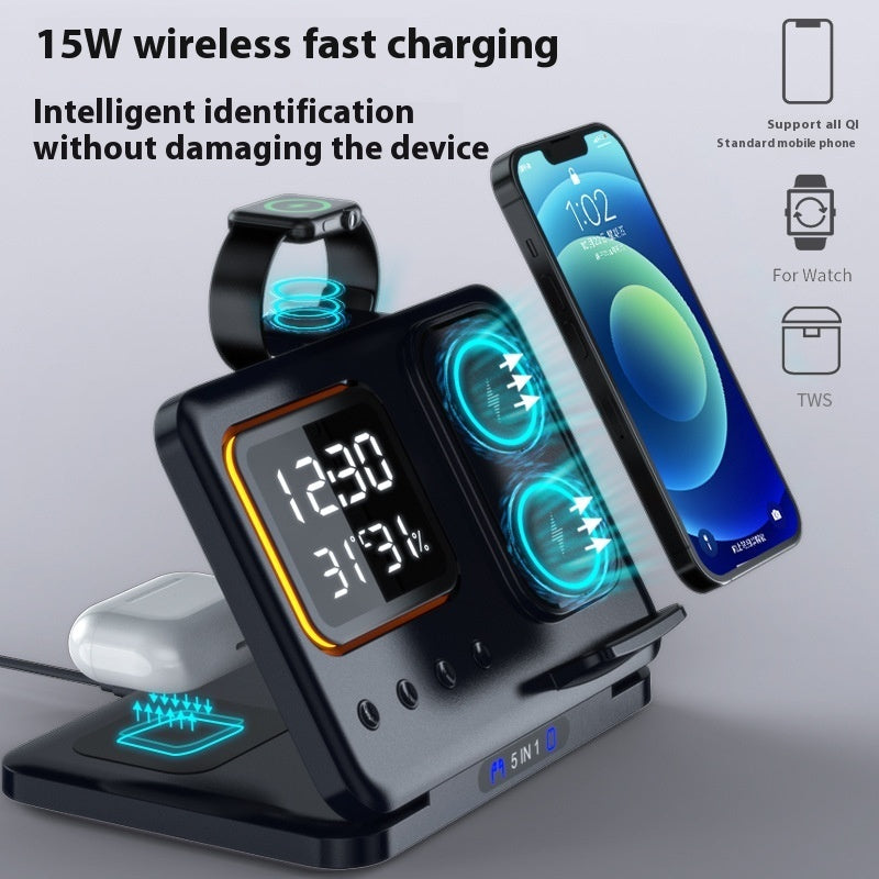 15W Wireless Chargers Stand 5 In1 LED Digital Alarm Clock Fast Charging Dock Station - BuzzMart