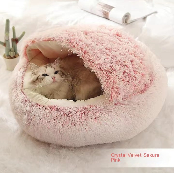 2 In 1 Dog And Cat Bed Pet Winter Bed Round Plush Warm Bed House Soft Long Plush Pets Bed Pet Products - BuzzMart