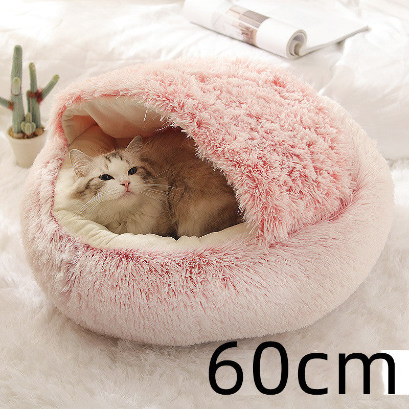2 In 1 Dog And Cat Bed Pet Winter Bed Round Plush Warm Bed House Soft Long Plush Pets Bed Pet Products - BuzzMart